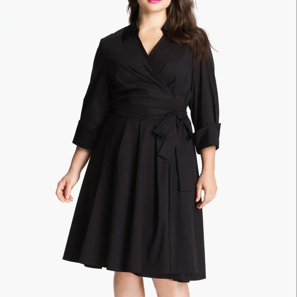 Donna Ricco Pleated Black Wrap Dress - Picture 1 of 6